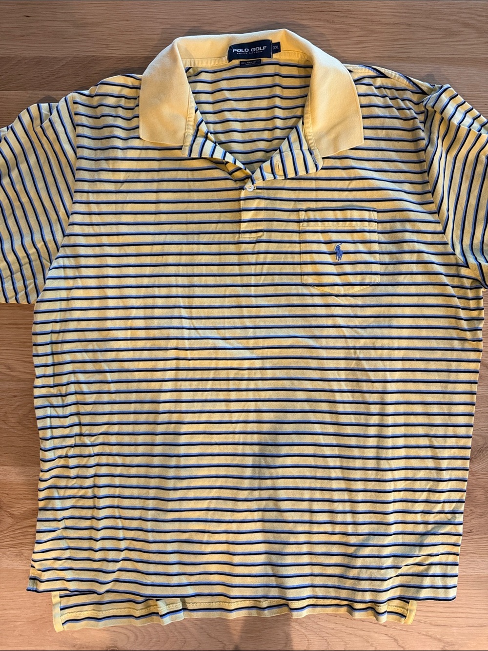 PGA National Polo Golf Striped Yellow & Navy Men's Polo Shirt